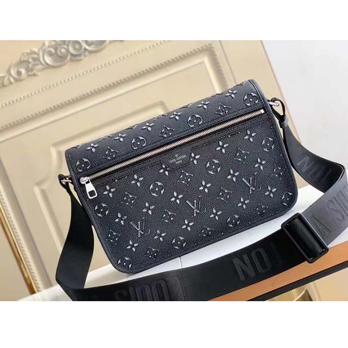 Louis Vuitton LV Unisex Archy Messenger MM Bag Black Charcoal Cowhide Leather (11)