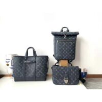 Louis Vuitton LV Unisex Tote Journey Carryall Bag Black Charcoal Cowhide Leather (3)