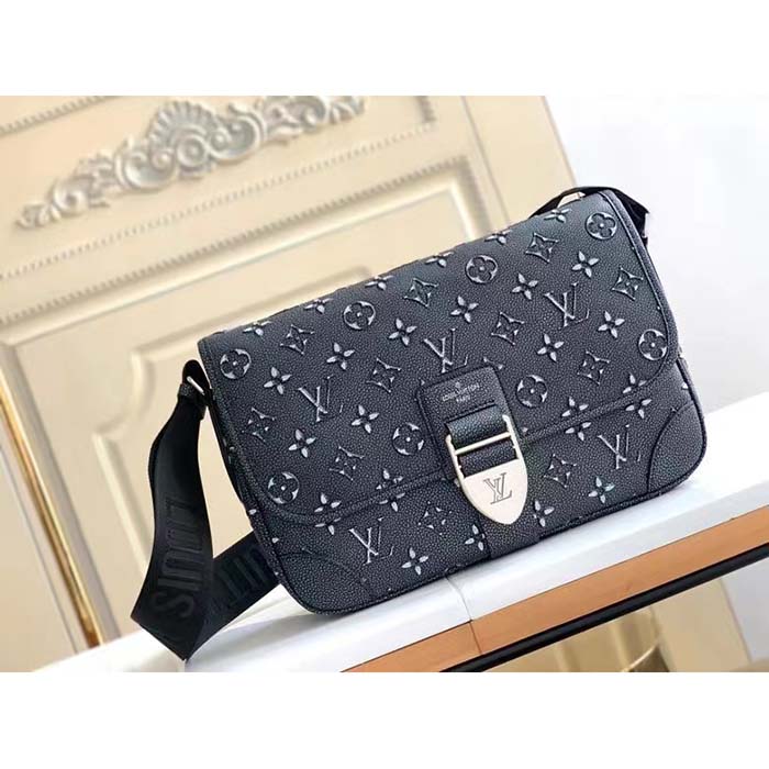 Louis Vuitton LV Unisex Archy Messenger MM Bag Black Charcoal Cowhide Leather (8)