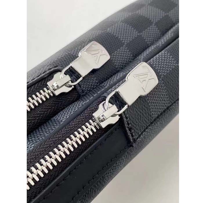 Louis Vuitton LV Unisex Avenue Sling Bag Grey Damier Graphite Coated Canvas Cowhide (5)