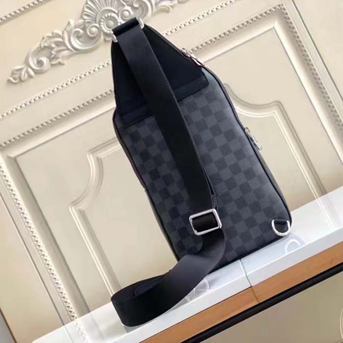 Louis Vuitton LV Unisex Avenue Sling Bag Grey Damier Graphite Coated Canvas Cowhide (6)