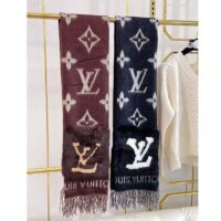 Louis Vuitton LV Unisex Cold Reykjavik Scarf Black Monogram Flowers Cashmere Pockets Mink Fur (9)