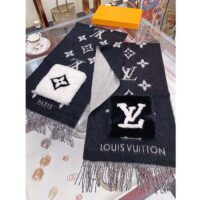 Louis Vuitton LV Unisex Cold Reykjavik Scarf Black Monogram Flowers Cashmere Pockets Mink Fur (9)