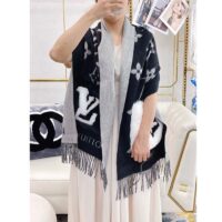 Louis Vuitton LV Unisex Cold Reykjavik Scarf Black Monogram Flowers Cashmere Pockets Mink Fur (9)