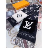Louis Vuitton LV Unisex Cold Reykjavik Scarf Black Monogram Flowers Cashmere Pockets Mink Fur (9)