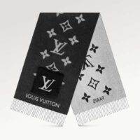 Louis Vuitton LV Unisex Cold Reykjavik Scarf Black Monogram Flowers Cashmere Pockets Mink Fur (9)