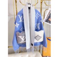 Louis Vuitton LV Unisex Cold Reykjavik Scarf Denim Blue Allover Monogram Flowers Cashmere (1)