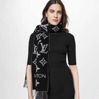 Louis Vuitton LV Unisex Essential Scarf Black Wool Contrasting Monogram Motif Signature (2)