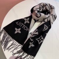 Louis Vuitton LV Unisex Essential Scarf Black Wool Contrasting Monogram Motif Signature (2)