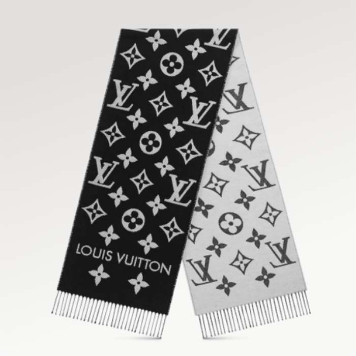 Louis Vuitton LV Unisex Essential Scarf Black Wool Contrasting Monogram Motif Signature