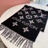 Louis Vuitton LV Unisex Essential Scarf Black Wool Contrasting Monogram Motif Signature (2)