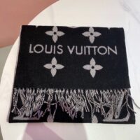 Louis Vuitton LV Unisex Essential Scarf Black Wool Contrasting Monogram Motif Signature (2)
