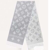 Louis Vuitton LV Unisex Essential Scarf Grey Wool Jacquard Weave Monogram Pattern (10)