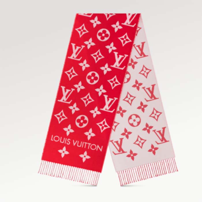 Louis Vuitton LV Unisex Essential Scarf Red Wool Jacquard Weave Monogram Pattern