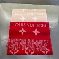 Louis Vuitton LV Unisex Essential Scarf Red Wool Jacquard Weave Monogram Pattern (1)