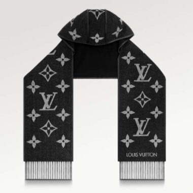 Louis Vuitton LV Unisex Fall For You Hood Scarf Black Wool Cashmere Jacquard Monogram