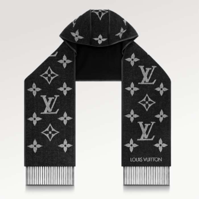 Louis Vuitton LV Unisex Fall For You Hood Scarf Black Wool Cashmere Jacquard Monogram
