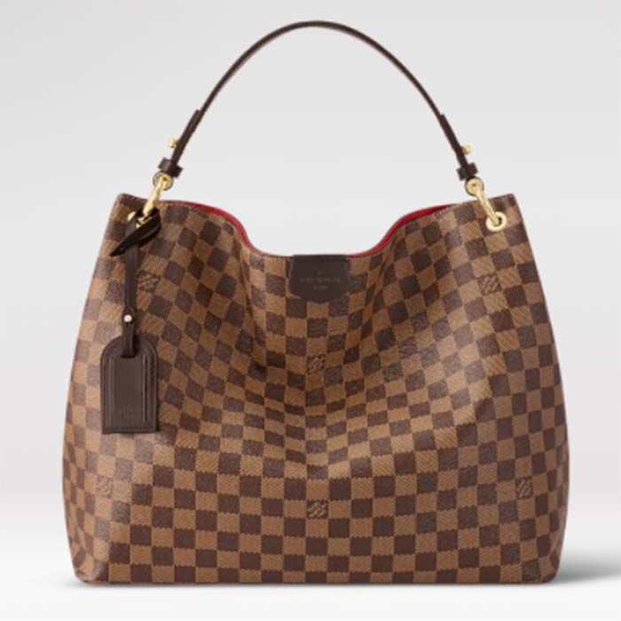 Louis Vuitton LV Unisex Graceful MM Hobo Damier Ebene Coated Canvas Cowhide Leather