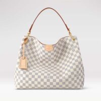 Louis Vuitton LV Unisex Graceful MM Hobo Rose Ballerine Pink Damier Azur Coated Canvas (1)