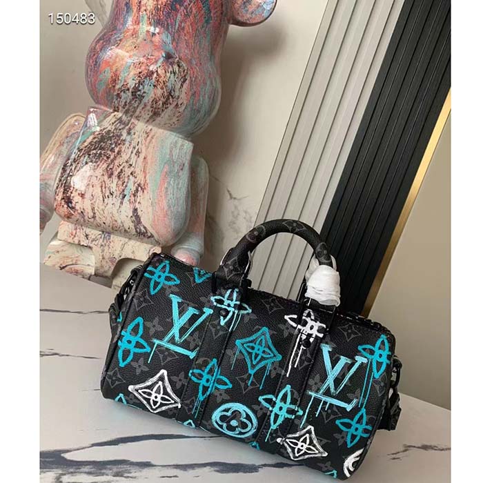 LOUIS VUITTON Monogram Eclipse LV Graffiti Keepall Bandouliere 25