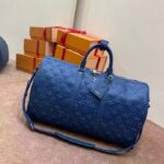 Louis Vuitton LV Unisex Keepall Bandoulière 50 Weekend Bag Denim Blue Cowhide Leather – Image 3