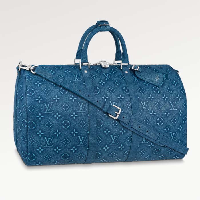 Louis Vuitton LV Unisex Keepall Bandoulière 50 Weekend Bag Denim Blue Cowhide Leather