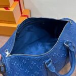 Louis Vuitton LV Unisex Keepall Bandoulière 50 Weekend Bag Denim Blue Cowhide Leather – Image 7