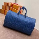 Louis Vuitton LV Unisex Keepall Bandoulière 50 Weekend Bag Denim Blue Cowhide Leather – Image 5