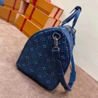 Louis Vuitton LV Unisex Keepall Bandoulière 50 Weekend Bag Denim Blue Cowhide Leather (2)