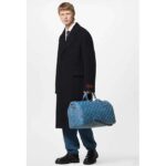 Louis Vuitton LV Unisex Keepall Bandoulière 50 Weekend Bag Denim Blue Cowhide Leather – Image 13