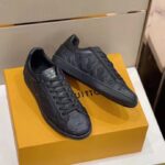 Louis Vuitton LV Unisex Luxembourg Sneaker Monogram Embossed Grained Calf Leather Black Rubber - Image 4