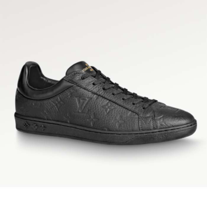Louis Vuitton LV Unisex Luxembourg Sneaker Monogram Embossed Grained Calf Leather Black Rubber