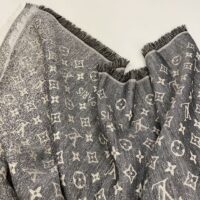 Louis Vuitton LV Unisex Monogram Jacquard Denim Shawl Gray Cotton Wool Silk (7)