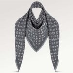 Louis Vuitton LV Unisex Monogram Jacquard Denim Shawl Gray Cotton Wool Silk