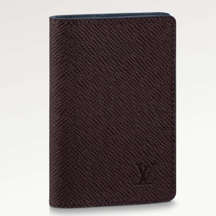 Louis Vuitton LV Unisex Pocket Organizer Acajou Navy Blue Taiga Cowhide Leather