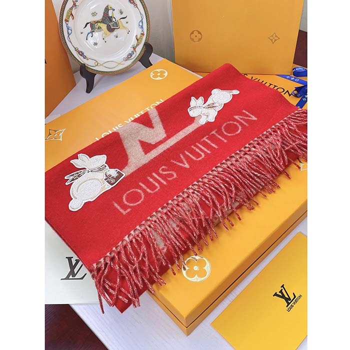 Louis Vuitton LV Women Precious Rabbit Essential Scarf Red Wool Jacquard  Monogram - LULUX