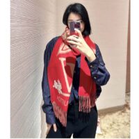 Louis Vuitton LV Unisex Precious Rabbit Reykjavik Scarf Red Cashmere Monogram Flowers (1)