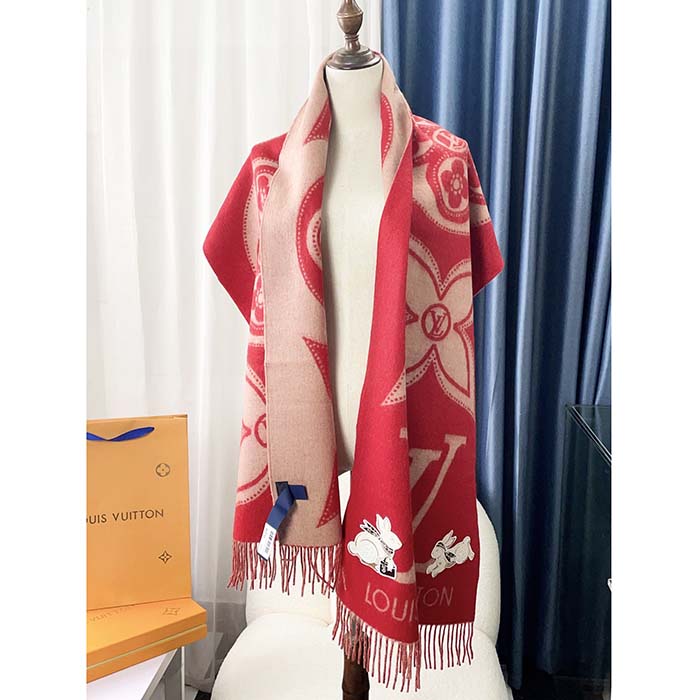 Louis Vuitton LV Women Precious Rabbit Essential Scarf Red Wool Jacquard  Monogram - LULUX