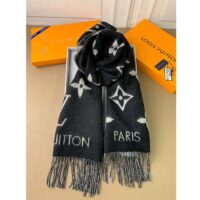 Louis Vuitton LV Unisex Reykjavik Scarf Black Soft Cashmere Monogram Pattern (1)