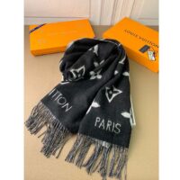 Louis Vuitton LV Unisex Reykjavik Scarf Black Soft Cashmere Monogram Pattern (1)