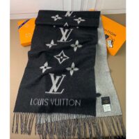 Louis Vuitton LV Unisex Reykjavik Scarf Black Soft Cashmere Monogram Pattern (1)