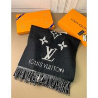 Louis Vuitton LV Unisex Reykjavik Scarf Black Soft Cashmere Monogram Pattern (1)