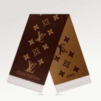 Louis Vuitton LV Unisex Reykjavik Scarf Dark Brown Cashmere Jacquard Weave Oversized Monogram (1)