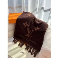 Louis Vuitton LV Unisex Reykjavik Scarf Dark Brown Cashmere Jacquard Weave Oversized Monogram (1)