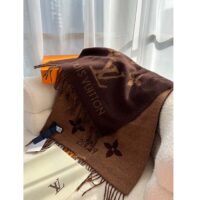 Louis Vuitton LV Unisex Reykjavik Scarf Dark Brown Cashmere Jacquard Weave Oversized Monogram (1)