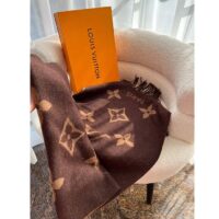 Louis Vuitton LV Unisex Reykjavik Scarf Dark Brown Cashmere Jacquard Weave Oversized Monogram (1)