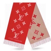 Louis Vuitton LV Unisex Reykjavik Scarf Red Cashmere Jacquard Weave Reinterpreted Monogram Flowers (2)