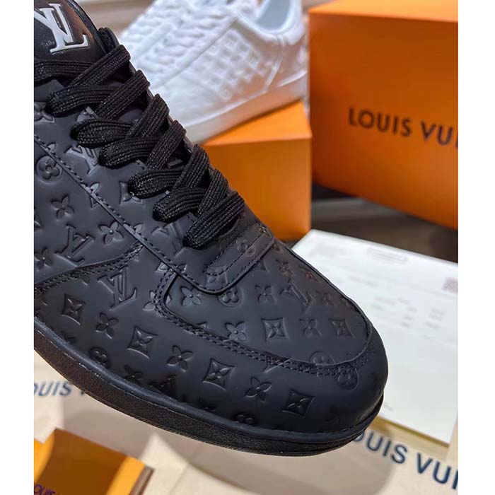 Louis Vuitton LV Unisex Rivoli Sneaker Black Mini Monogram Embossed Calf Leather Rubber (10)