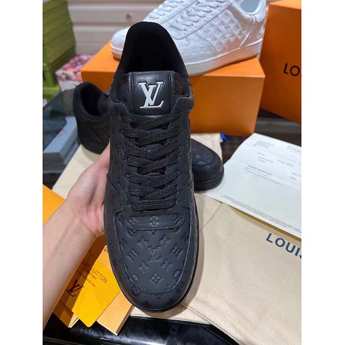 Louis Vuitton LV Unisex Rivoli Sneaker Black Mini Monogram Embossed Calf Leather Rubber (12)