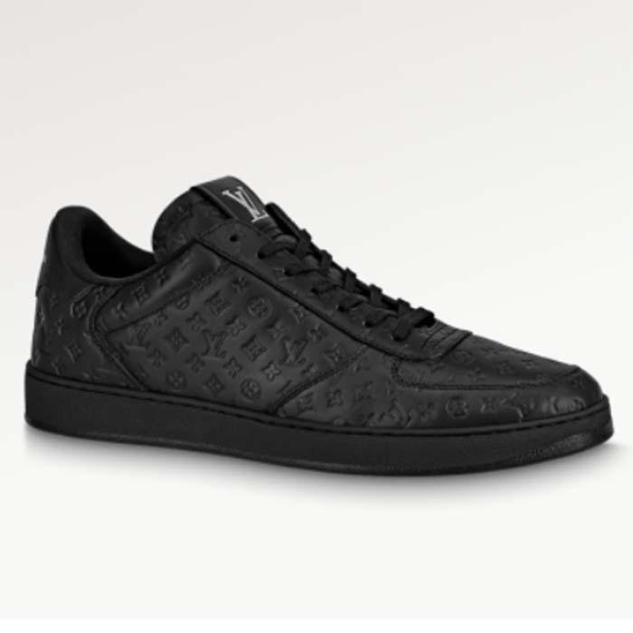 Louis Vuitton LV Unisex Rivoli Sneaker Black Mini Monogram Embossed Calf Leather Rubber